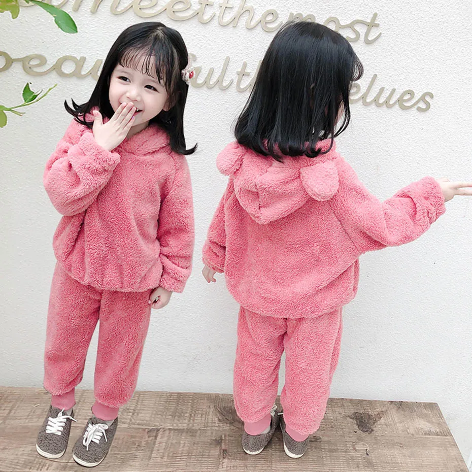 

2020 Pajamas Set For Baby Boy Girl Clothes Fleece Toddler Child Warm Solid Color Sleepwear Kid Home Suit Winter Autumn 1-8 Years