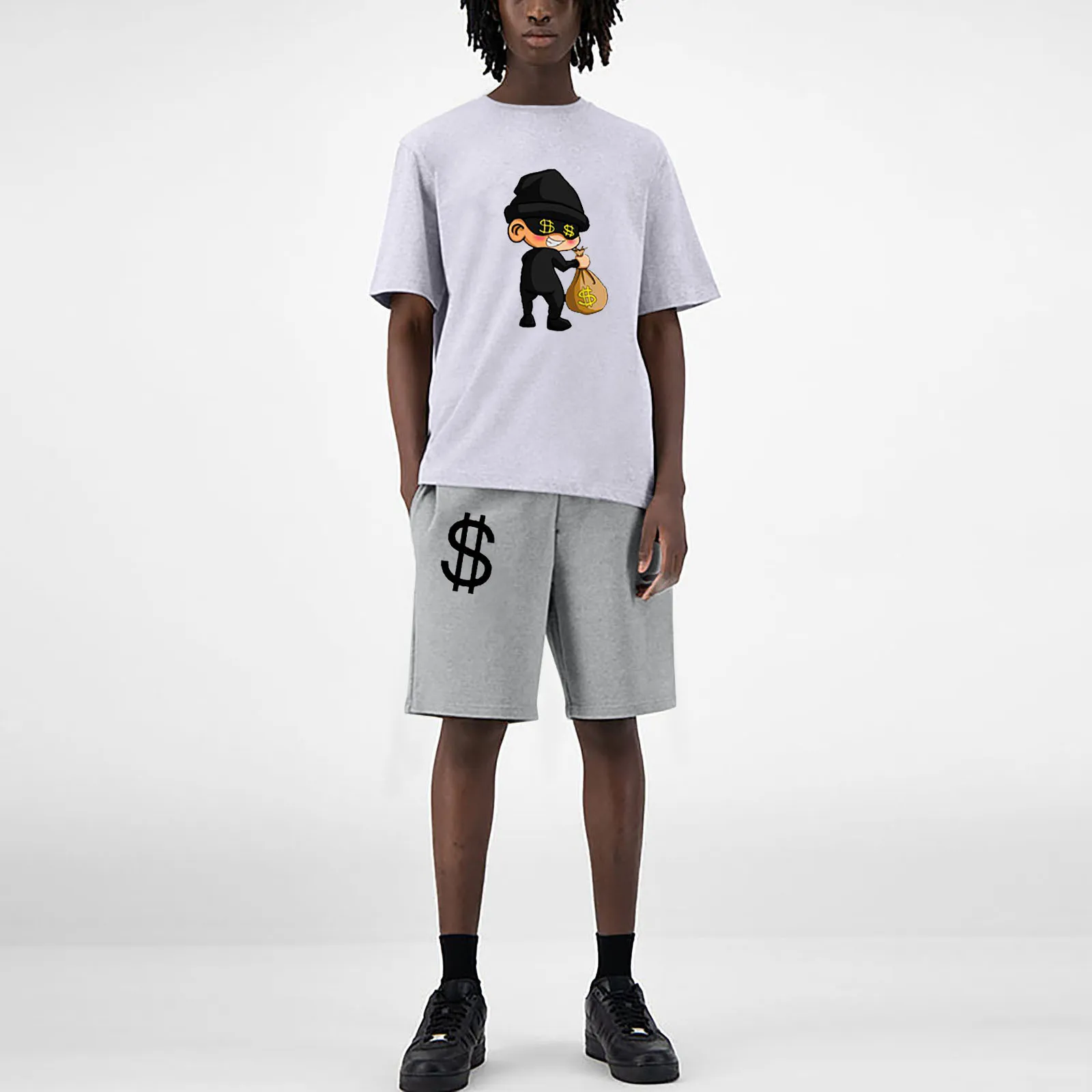 

2021 Summer Sportswear 2-piece Men's T-shirt Shorts Set English Printed Men's Shorts + T-shirt Men's Casual Set