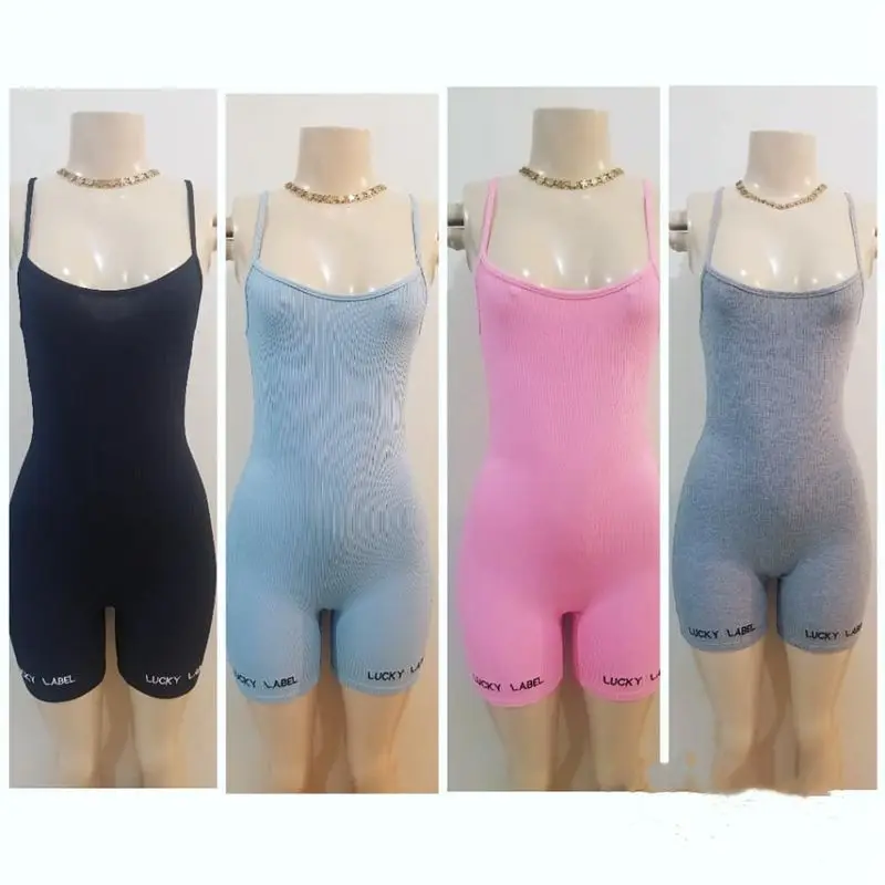 

ZKYZWX Sexy Sportwear Lucky Lable Bodycon Playsuit Rompers Sexy One Piece Outfits Jumpsuit for 2021 Fashion Women Summer Clothes