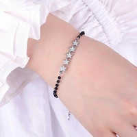multi star charms bracelet for women black crystal beads chain bracelet friendship gift steel jewelry womens fashion pulsera