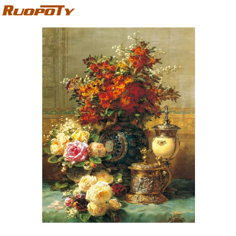 RUOPOTY рамка 60x75 см классические цветы Diy Раскраска по номерам набор акриловых