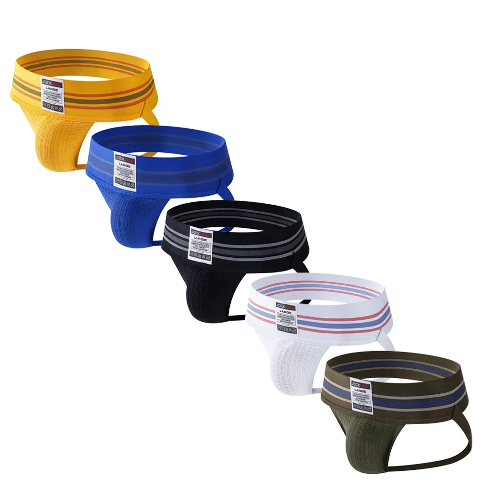 JOCKMAIL 5-Pack Mens Briefs Athletic Supporter Mesh Breathable Gay Jockstrap Elastic Waistband Sexy Tanga Bikini Thong G String