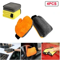4pcs car wash glove ultra large microfiber wash mitt soft coral fleece anti scratch with car cleaning towel car wash accessories