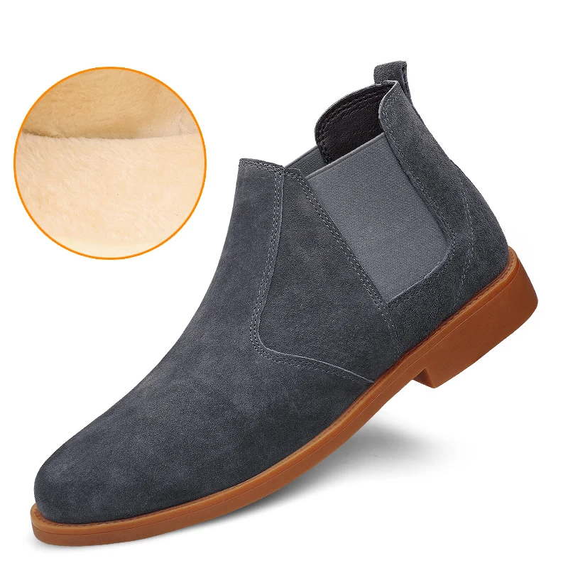 

Замшевые мужские зимние ботинки, Классические Модные ботильоны, мужские зимние теплые ботинки из коровьей замши с мехом, мужская обувь боль...