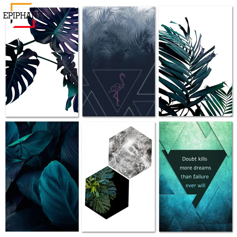 Скандинавский зеленый лист холст постер современный скандинавский стиль цитаты