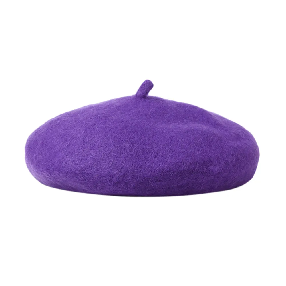 Purple Горячая Распродажа дешевые модные новые женские шерстяные однотонные береты женские береты-кепки зимние универсальные теплые шапочки 13 цветов - Цвет: Purple