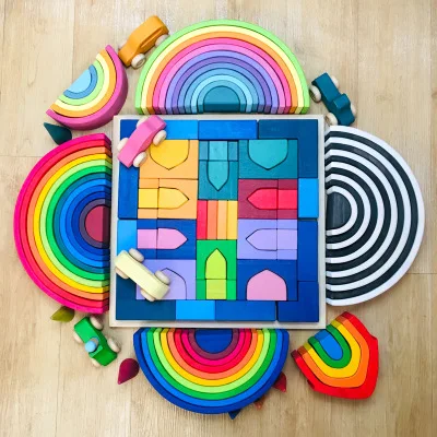 Детские большие строительные блоки деревянные игрушки креативный Радужный