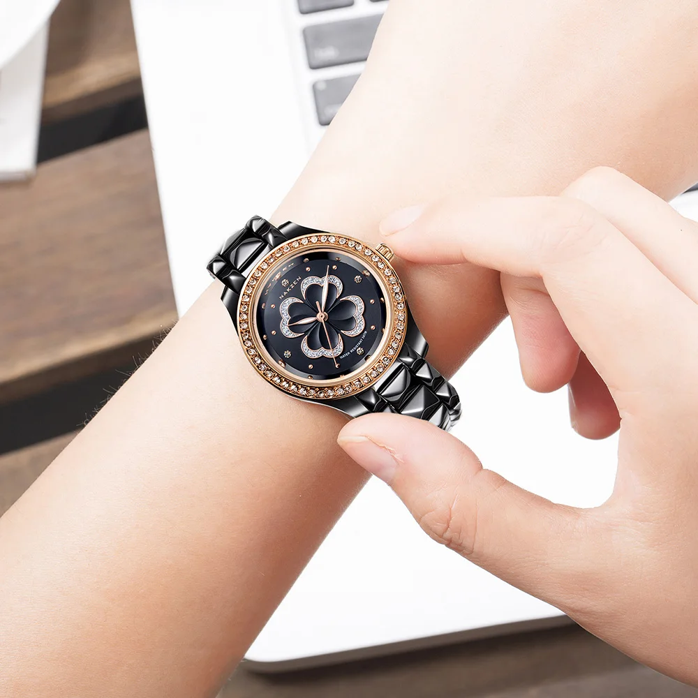 NAKZEN Watch Women Watches Ladies Creative Simple Diamond Women's Quartz Ceramic Bracelet Watches Female Clock Relogio Feminino enlarge
