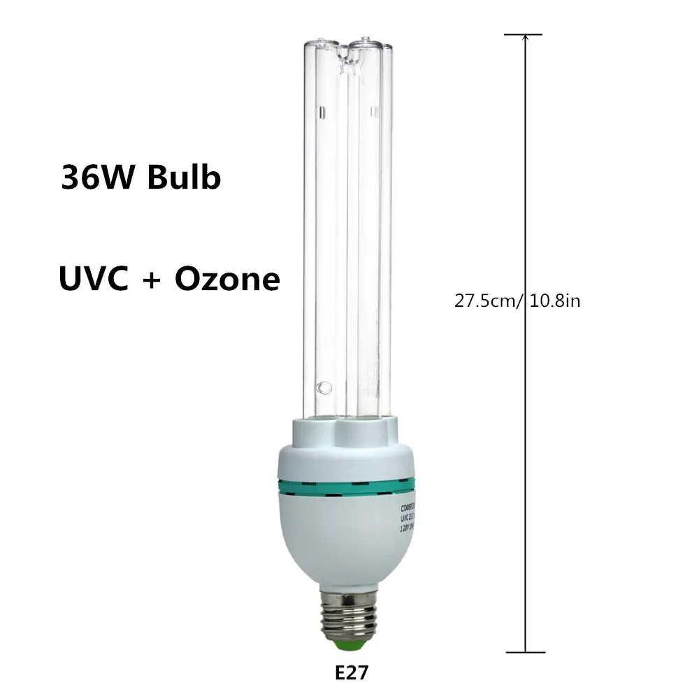 36W only Bulb Ozone Кварцевая УФ бактерицидная Настольная лампа с 3 шаговым дистанционным таймером, компактный светильник 5 футов 150 см розетка 36 Вт UVC покрывает до 600sq, ft - Wattage: 36W only Bulb Ozone