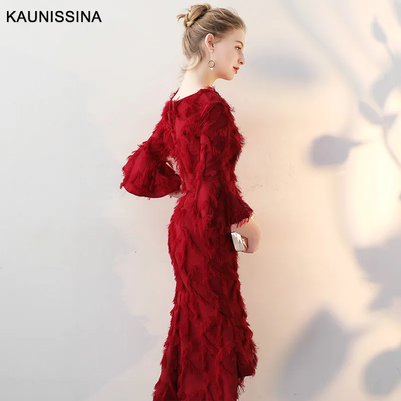KAUNISSINA Mermaid Cocktail Dresses Elegant Party Gowns V-Neck Flare Sleeve Celebrity Homecoming Dress Vestidos | Свадьбы и