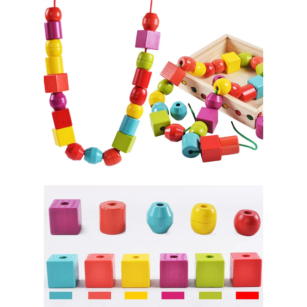 

30 Pieces Preschool Activities Lace-up Beads Wooden Blocks Handicrafts Montessori Toys