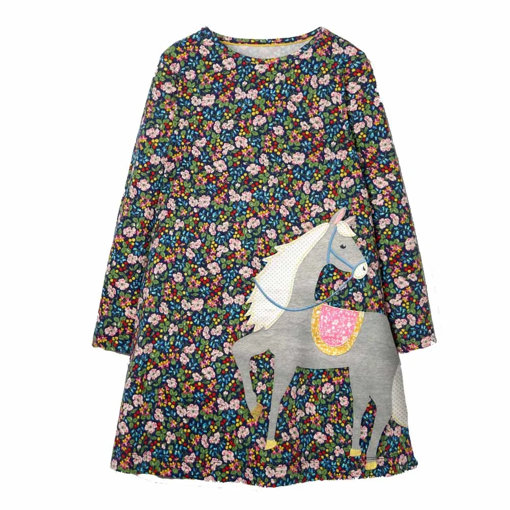 Платье для девочек из хлопка; одежда для маленьких девочек; Vestidos; Повседневное платье принцессы с принтом единорога и цветов; вечерние платья с блестками для девочек - Цвет: 637