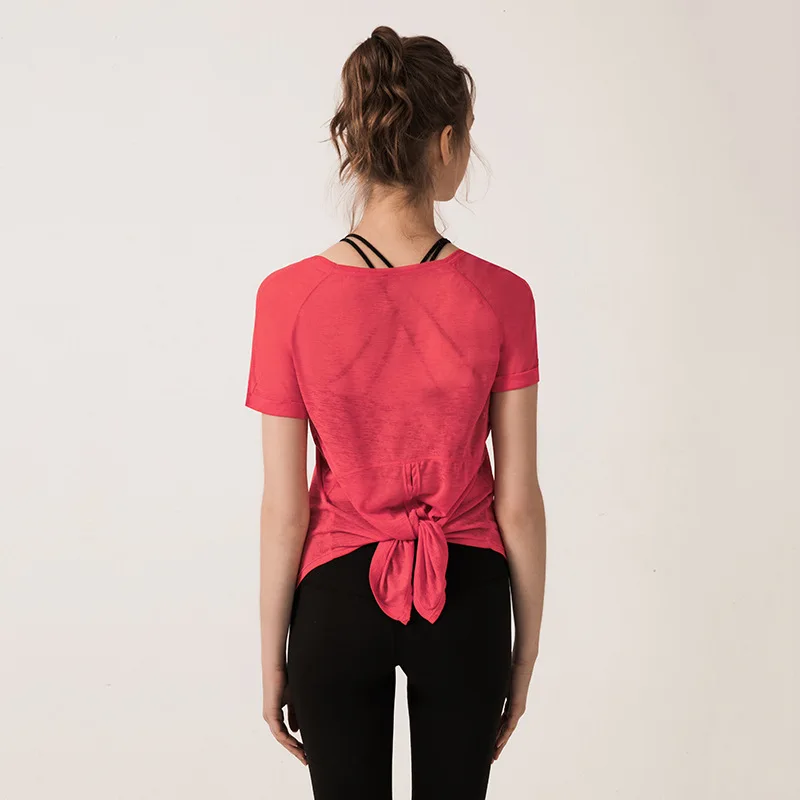 KFDD 2019 новый сплошной цвет дышащий спортивный топ с разрезом сзади Йога короткими