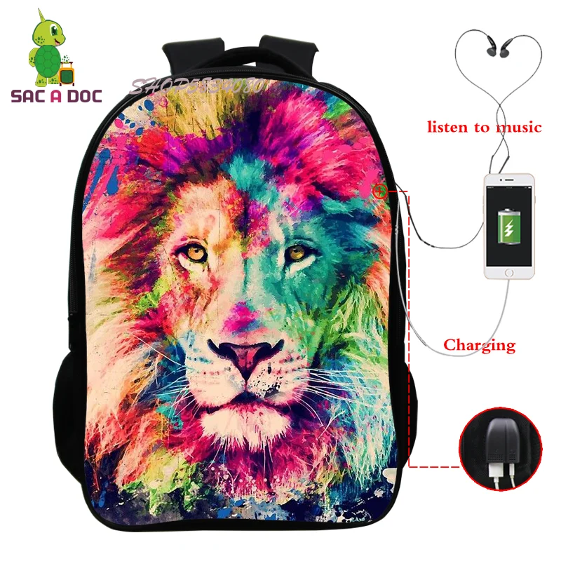 

Animal Lion Backpack Teen Mochila Student School Backpack Girls Book Bags Boys School Backpack Shoulders Bag Backpacks for Women