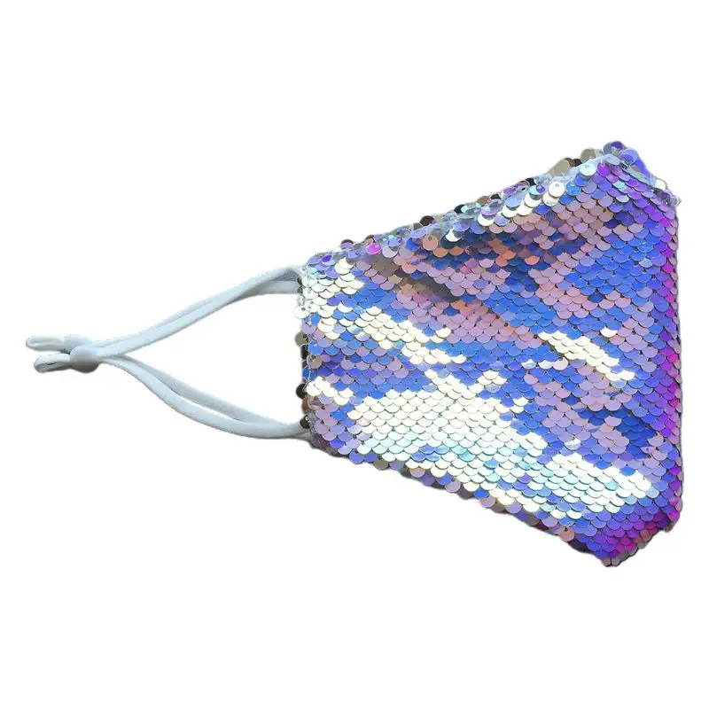 

Unisex Holographic Colorful Shiny Sequins Mouth Mask Outdoor Dustproof Breathable Washable Rave Party Earloop Face Cover