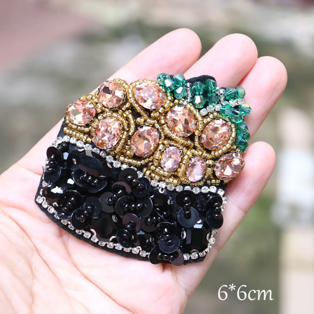 Fashion Handmade tassel flower rhinestone beaded patches for clothing DIY sew on patch embroidered applique cake sequins Parches | Дом и сад
