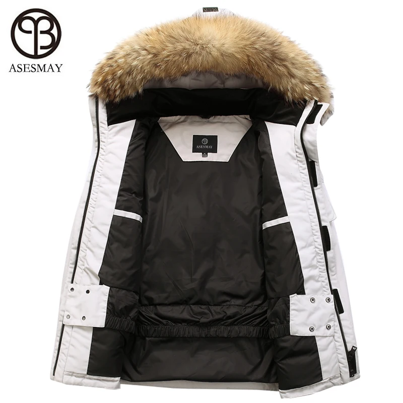 Asesmay мужская зимняя куртка с капюшоном теплая Толстая парка гусиным пером