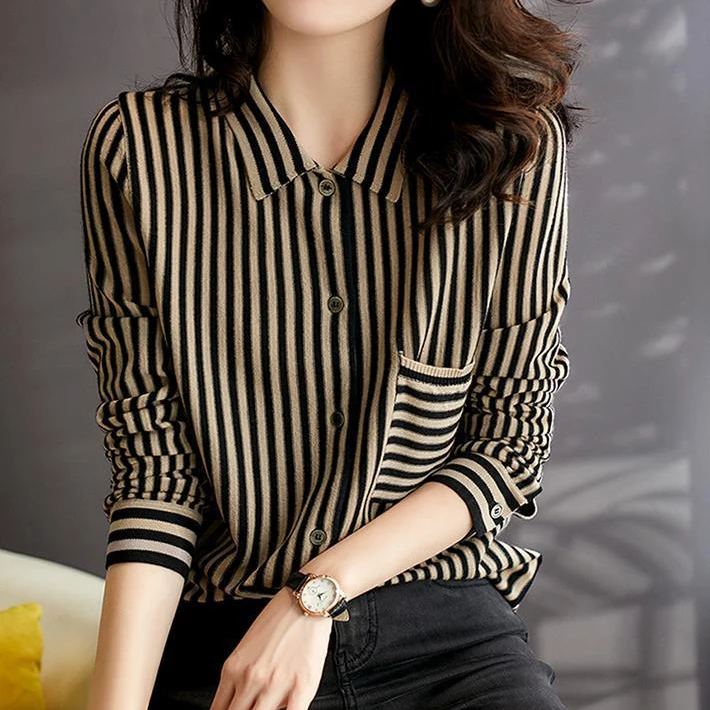 

Fashion element weather vane! All wool thin striped knitted shirt women winter sweater clothes set black cardigan