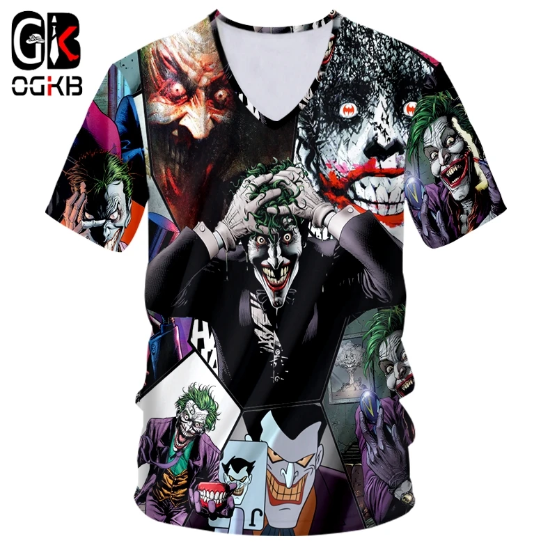 

OGKB новая мужская футболка с 3D принтом клоуна, мужская повседневная футболка с v-образным вырезом и коротким рукавом
