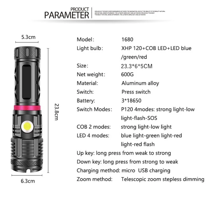 Goedkoop XHP120 + Cob Super Krachtige Led Zaklamp Tactische Licht Torch Usb Oplaadbare Zoomable Waterdichte Outdoor Licht Lamp Lantaarn