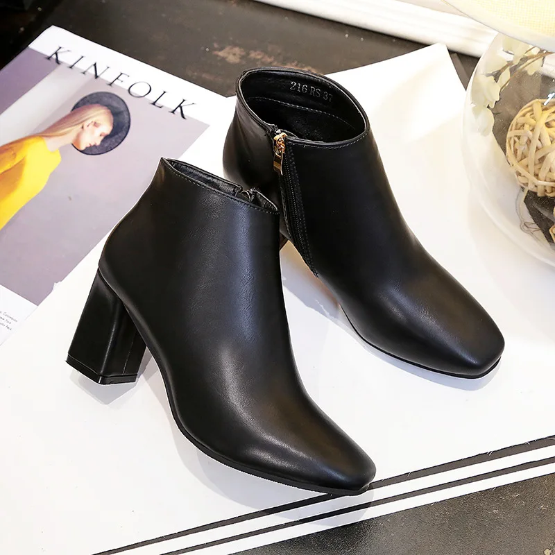 2019 новые осенние женские ботинки Botas Feminina на высоком каблуке с боковой молнией