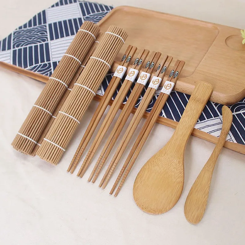 

9pcs/set DIY Bamboo Sushi Roll Mold Sushi Maker Set Sushi Mat Knife Rice Spoon Chopsticks Rice Mold Cooking Kitchen Tools