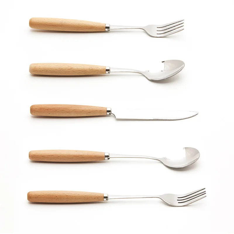 Креативная посуда с деревянной ручкой столовые приборы из нержавеющей стали в