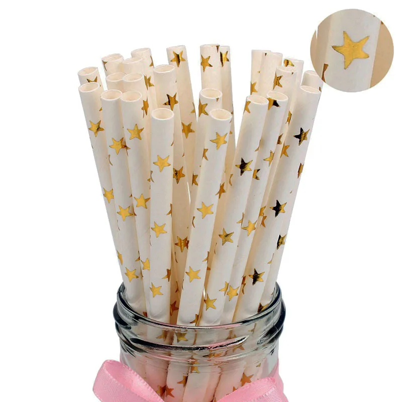 gold star 25 шт., бумажные соломинки для питья, свадебные, вечерние, для курицы, сделай сам, для украшения стола, на день рождения, для детей, для мальчиков и девочек, для вечеринки, для взрослых - Цвет: gold star