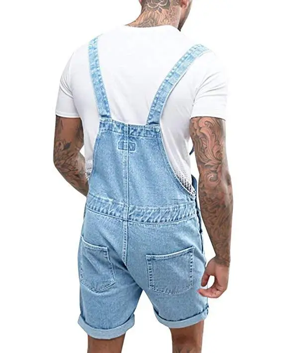 

2019 wish amazon eBay new retro men's denim hole in shorts conjoined tooling overalls