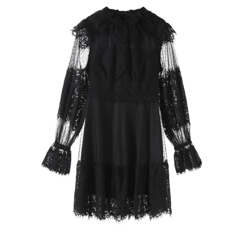Женское кружевное платье с вышивкой DEAT летнее круглым воротником и