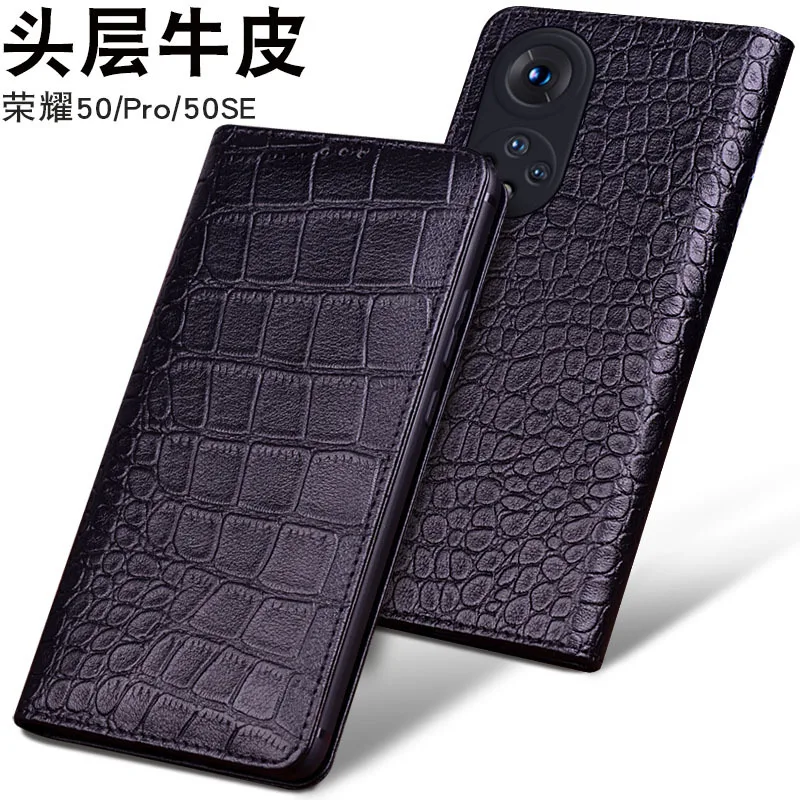

Luxury Genuine Leather Flip Phone Case For Honor 50 Se Pro Leather Half Pack Phone Cover For Honor 50se Cases Shockproof