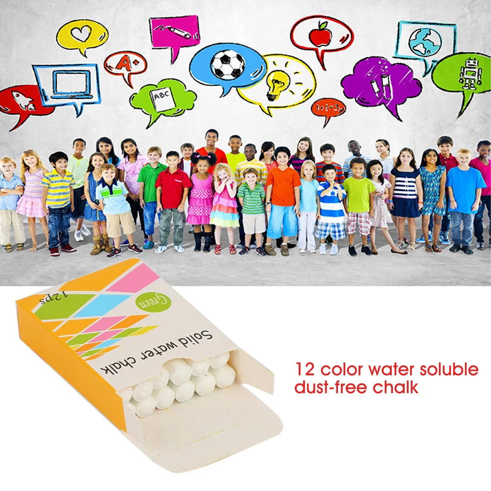 

12pcs/box Learning Home Stationary Water Solubility Art Chalk Sticks Dust Free For Kids School Office Blackboard Playground
