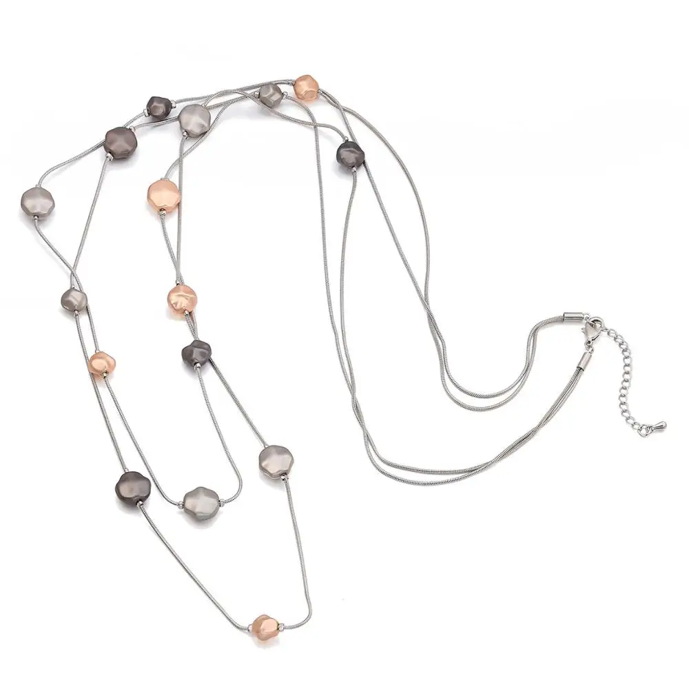 Женское длинное ожерелье с бусинами золотистого или черного цвета вечерние