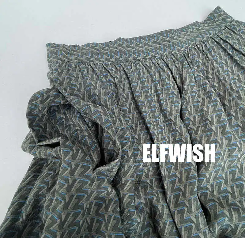 

2021SS Woman Khaki Silk Letters Jacquard Uneven Midi Skirt Elastic Waist Contrast Lace Embroidered Hem Fashion Skirts ON SALE