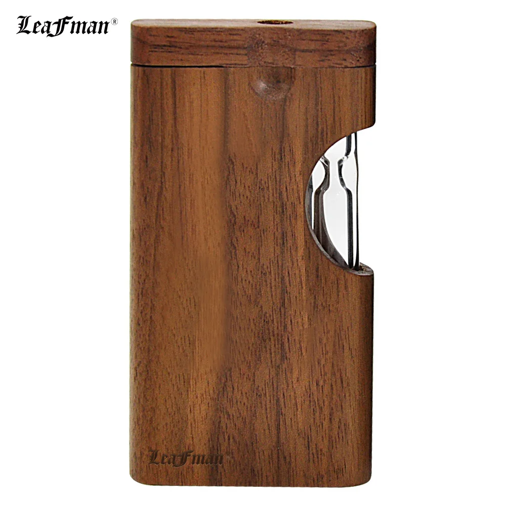 

LEAFMAN Natural Wood Dugout Stash Case Box With Clear Glass One Hitter Pipe Bat Portable Wooden Tobacco Dugout Case Accessoires