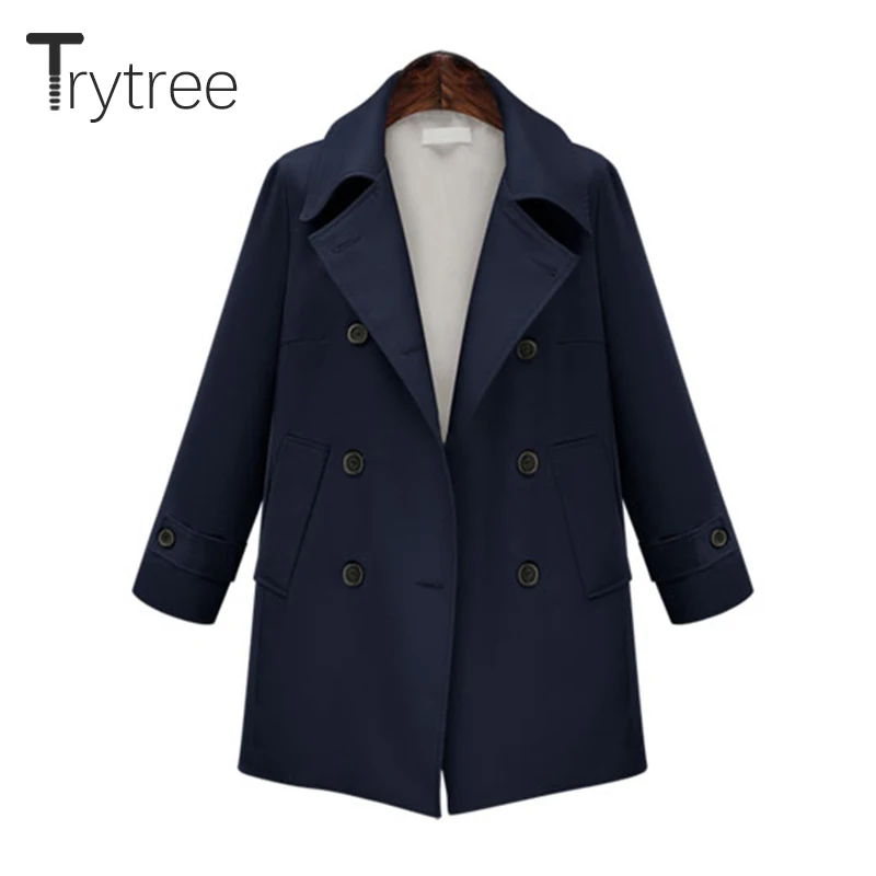 Осенне зимняя повседневная женская куртка Trytree двубортное свободное однотонное