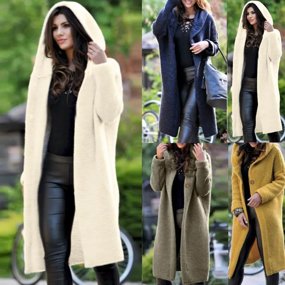 New Fashion Women Casual Hooded Breathable Sweater Knitted Jacket Outwear Button Regular Fit Loose Coat | Женская одежда