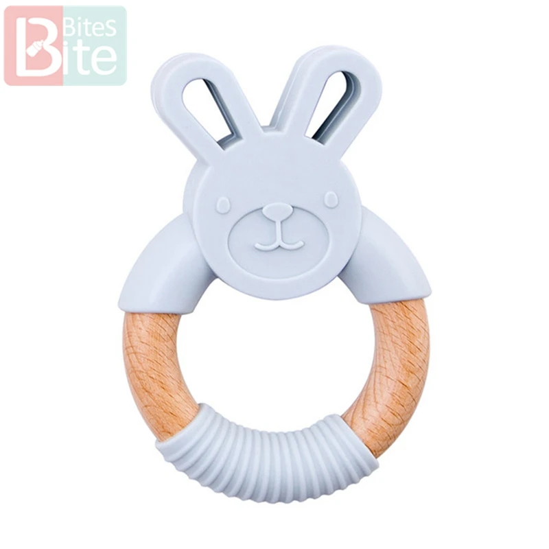Gray Rabbit 1 шт. Детские трофеи силиконовые мыши грызуны Силиконовые Прорезыватели деревянные кольца деревянный Прорезыватель коляска белка для детей товары игрушки - Цвет: Gray Rabbit