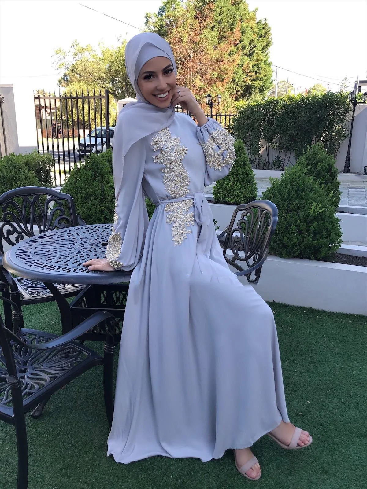 

Donsignet Muslim Dress Women Muslim Fashion Lace Bead Loose Dress Arab Lady Robe Abaya Dubai Abaya Turkey Belt