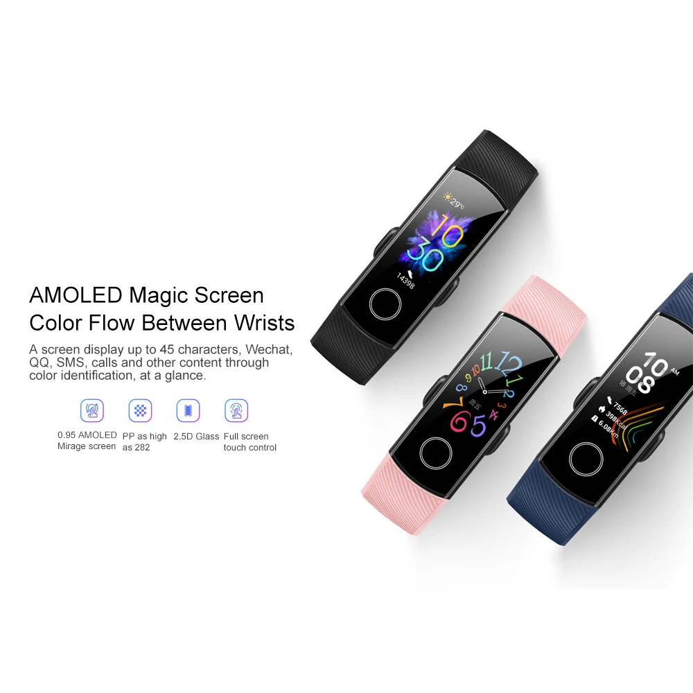 Huawei Honor Band 4 5 умный Браслет 0,9" OLED сенсорный экран Водонепроницаемый Фитнес-трекер Браслет монитор сердечного ритма во время сна