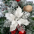 10 шт.лот рождественские пуансеттийские блестящие цветы, подвесная елка для вечеринки, Рождественский Декор, искусственные цветы для рождества, домашний Свадебный декор