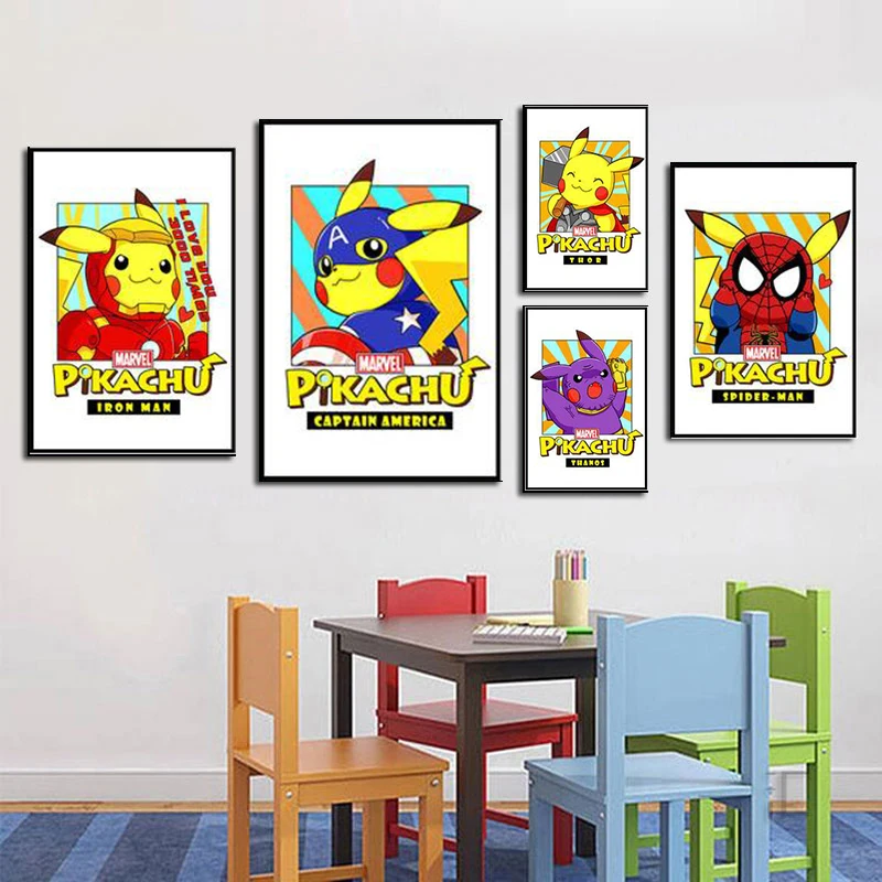 

Pokemon Anime Watercolor Canvas Painting Pikachu Posters and Prints Art Print Pictures Boys Room Home Wall Decoration Kids Gifts
