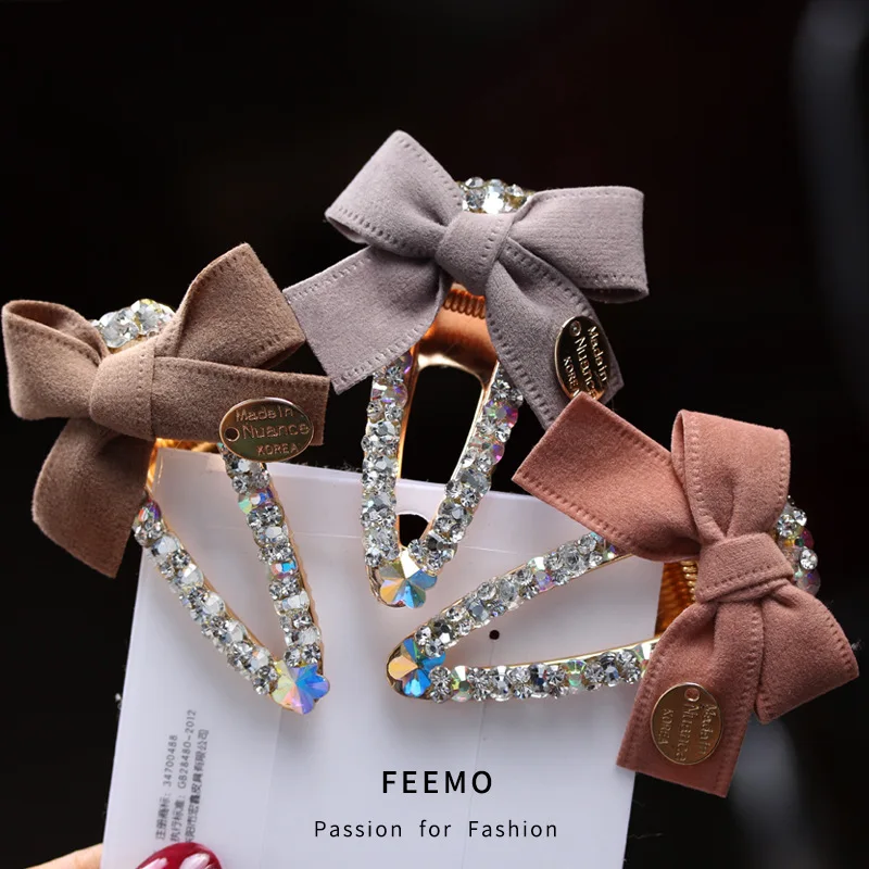 

Girl Hairpin Butterfly Color Rhinestone Hairpin Net Red Cloth Bow Edge Clip Ins Bangs Clip Sweet Hair Card Head Jewelry