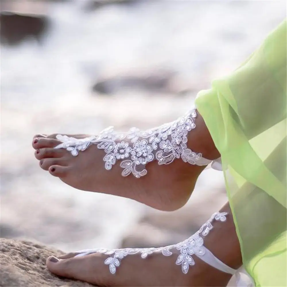 Cheap Barefoot Sandals For Wedding Shoes Sandel Anklet Chain Hottest Stretch Lace Sequins Bridal Jewelry Foot |