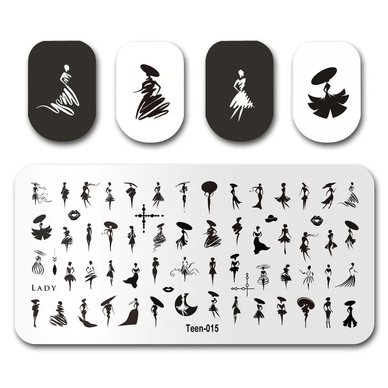 

Nail Stamping Plates Leaves Flower Stripe Design Printing Abstract Lady Face Nail Art Stamp Templates Stencil Accessories Tools