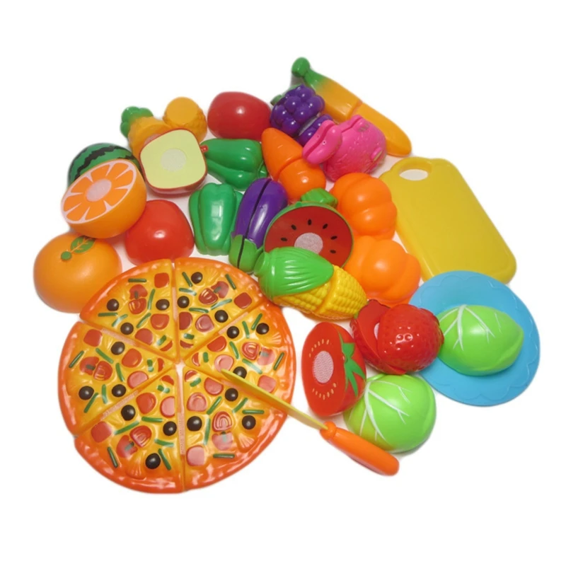 

Cutting Fruits Vegetables Set, 24 Pack Play Kitchen Plastic Cutting Food for Kids Pretend Play Kitchen Toys Educational Food Toy