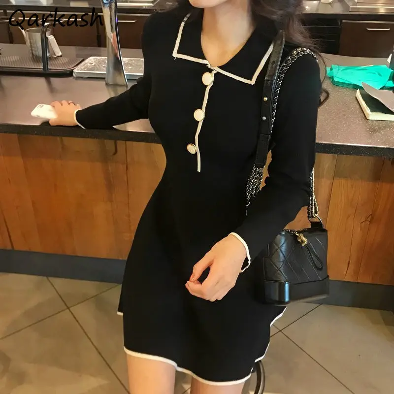 

Dress Women Mini Vestidos De Mujer Club All-match Ulzzang Sweet Simple Spring A-LINE Button Design College Sexy Casual Knitting