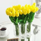 Искусственные тюльпаны, белый и желтый букет из 10 цветов, для украшения дома и сада, свадьбы, дня рождения, вечеринки