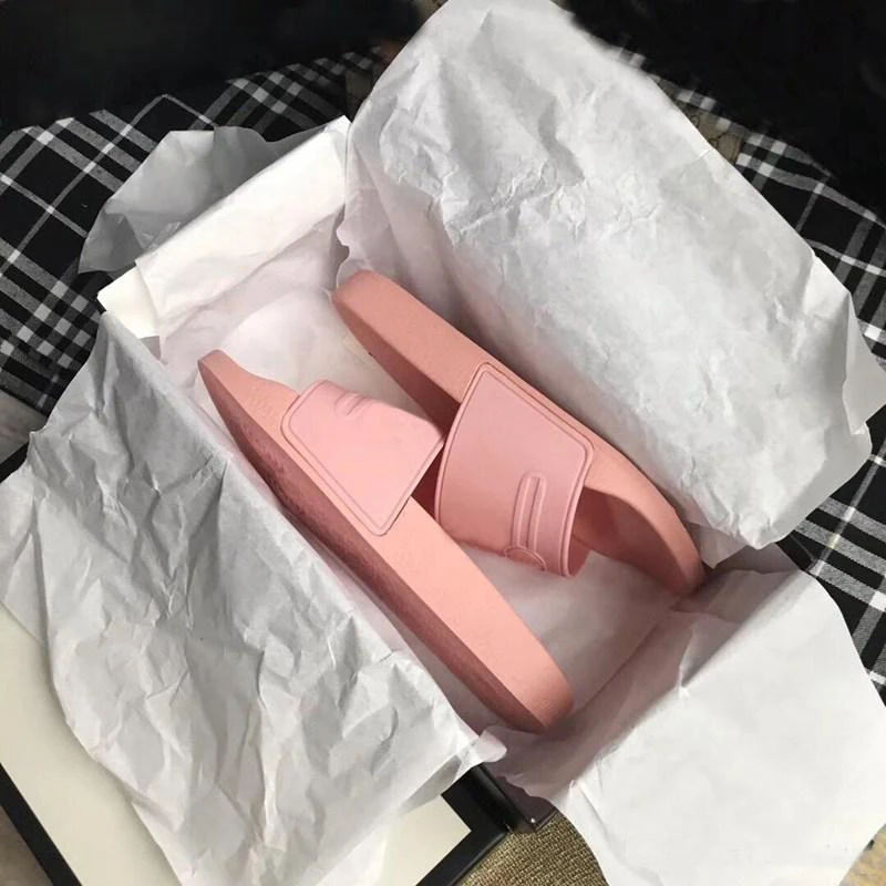 

New rubber swimming pool slide sandals flat slippers retro logo open mold sole rubber sandals women's summer open open toe slip