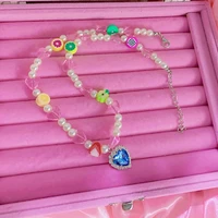 y2k accessories fruit pink peach heart pendant necklace for women egirl aesthetic harajuku necklace 2000s jewelry fashion party